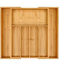 VaeFae Bamboo Silverware Drawer Organizer, 6 Slots, Natural