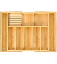 VaeFae Bamboo Silverware Drawer Organizer, 6 Slots, Natural