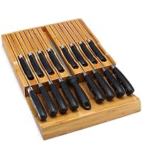VaeFae Bamboo Silverware Drawer Organizer, 6 Slots, Natural
