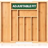 VaeFae Bamboo Silverware Drawer Organizer, 6 Slots, Natural