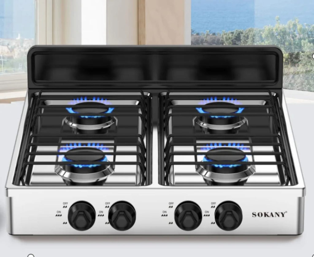 ropane Gas Stove,4 Burner Gas StovePortable Gas Stove Auto Ignition Camping Stainless Steel Stove 4 Burner LPG for RV, Apartment,Outdoor