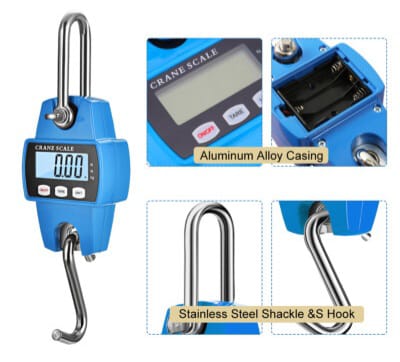 300kg Precision LCD Crane Scale Portable Electronic Stainless Steel Hook Hanging Scales Digital Industrial Health Weight Kg/Lb/N