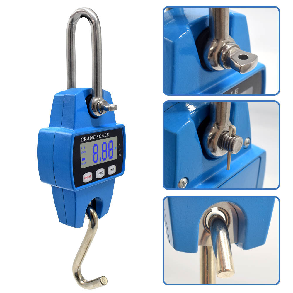 300kg Precision LCD Crane Scale Portable Electronic Stainless Steel Hook Hanging Scales Digital Industrial Health Weight Kg/Lb/N
