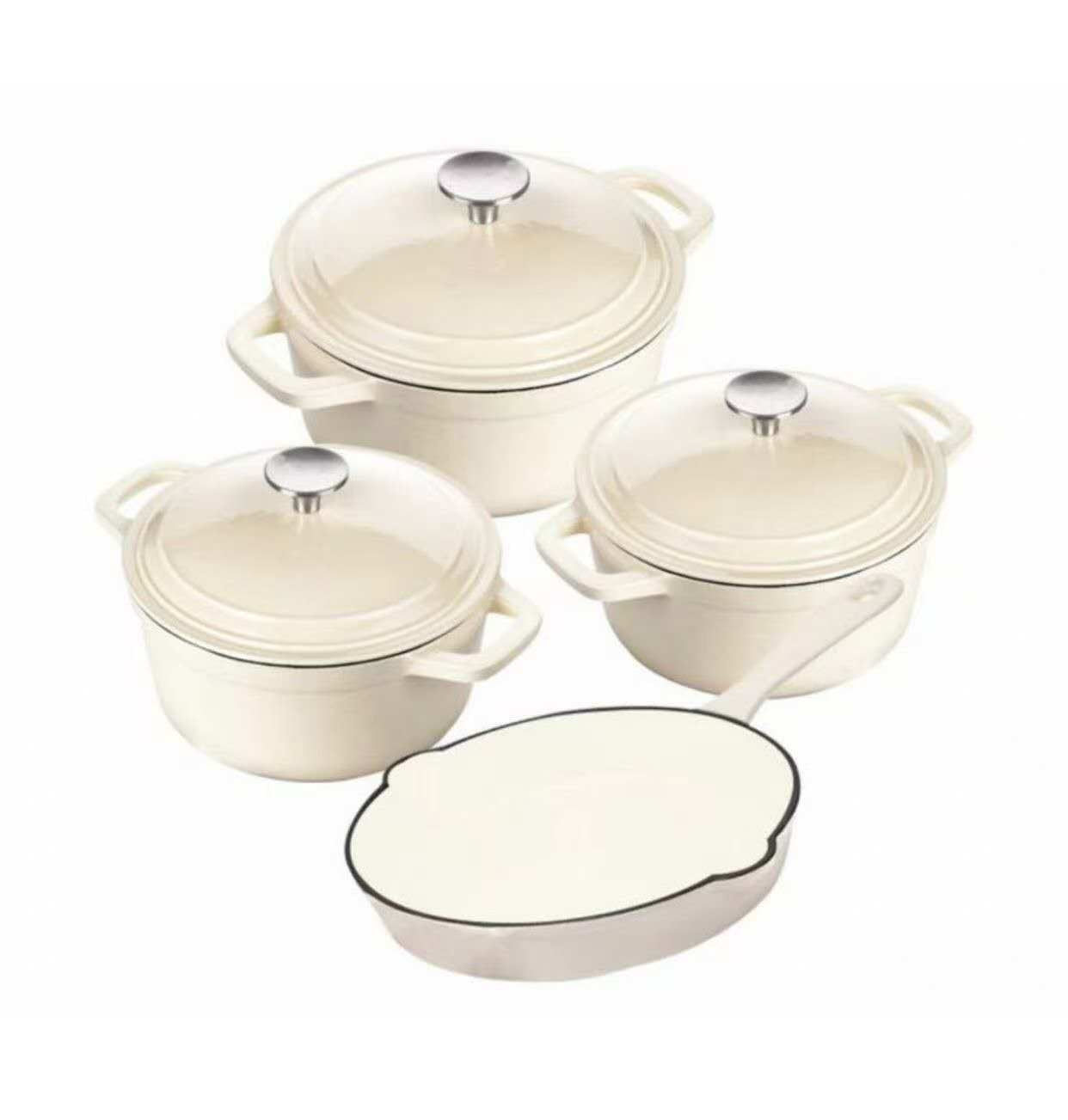 Kitchen Academy Enameled Cast Iron Cookware Sets - 7Pcs Pots and Pans Set Non Toxic, Induction Dutch Oven Set, PFOA&PFAS Free