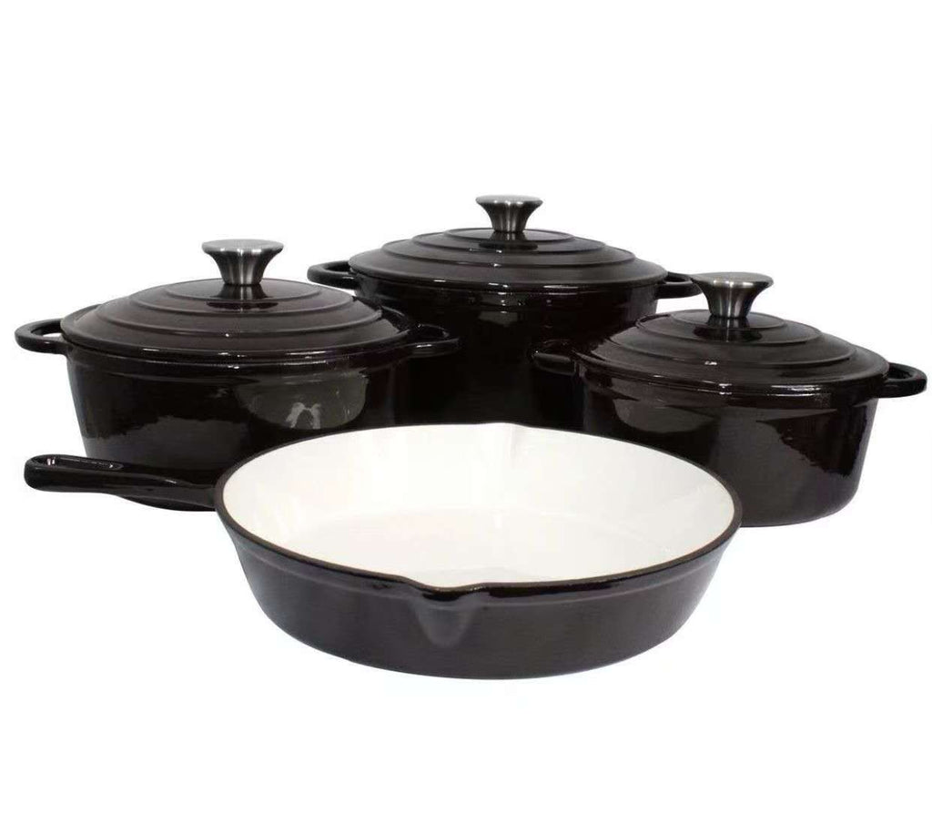 Kitchen Academy Enameled Cast Iron Cookware Sets - 7Pcs Pots and Pans Set Non Toxic, Induction Dutch Oven Set, PFOA&PFAS Free