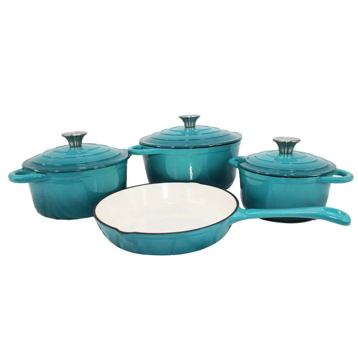 Kitchen Academy Enameled Cast Iron Cookware Sets - 7Pcs Pots and Pans Set Non Toxic, Induction Dutch Oven Set, PFOA&PFAS Free