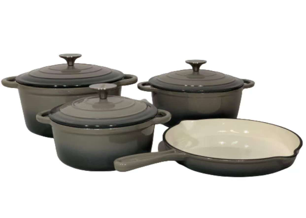 Kitchen Academy Enameled Cast Iron Cookware Sets - 7Pcs Pots and Pans Set Non Toxic, Induction Dutch Oven Set, PFOA&PFAS Free