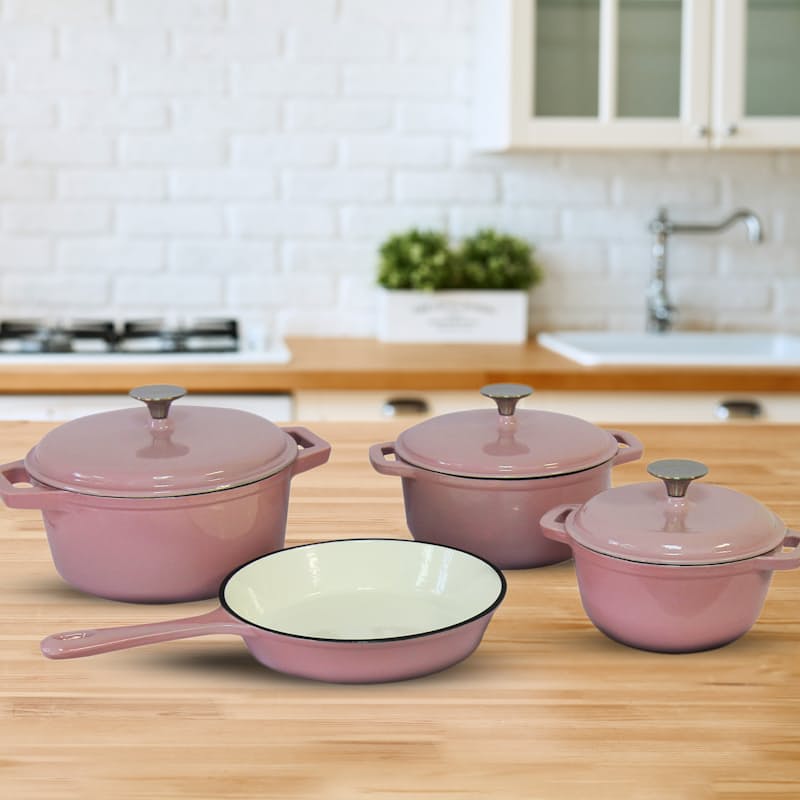 Kitchen Academy Enameled Cast Iron Cookware Sets - 7Pcs Pots and Pans Set Non Toxic, Induction Dutch Oven Set, PFOA&PFAS Free