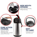 Airpot Coffee Dispenser with Pump for Hot Drinks Tea Liquid, Insulated Stainless Steel Hot Water Beverage Urn for Parties