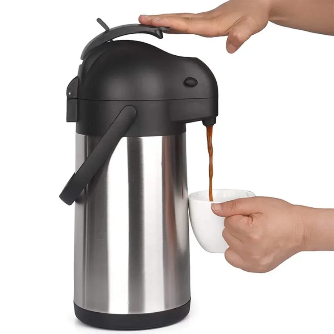 Airpot Coffee Dispenser with Pump for Hot Drinks Tea Liquid, Insulated Stainless Steel Hot Water Beverage Urn for Parties