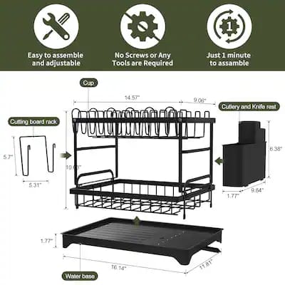 VNKZI Over Sink Dish Drying Rack, 3 Tier Full Stainless Steel Storage Adjustable Length (25.98'' to 36.61'') Kitchen Rack, Multifunctional Expandable Counter Organizer, Space Saver Dish Rack