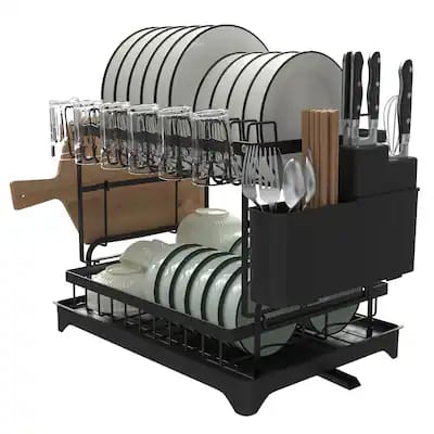 VNKZI Over Sink Dish Drying Rack, 3 Tier Full Stainless Steel Storage Adjustable Length (25.98'' to 36.61'') Kitchen Rack, Multifunctional Expandable Counter Organizer, Space Saver Dish Rack