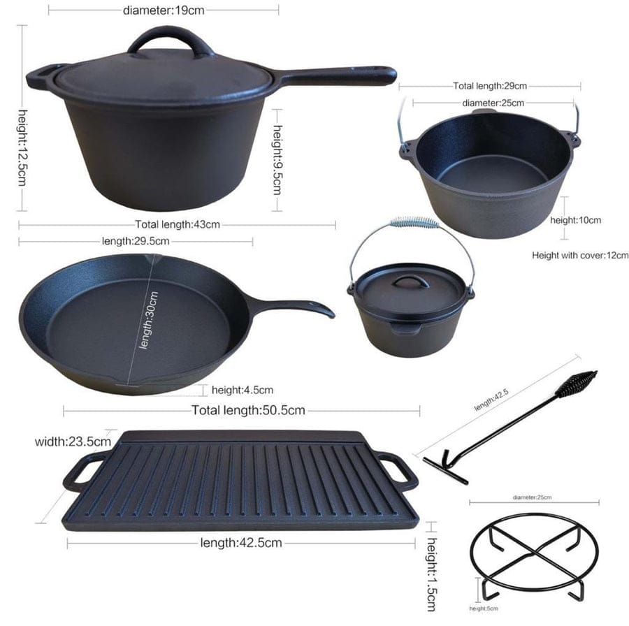 8 Piece Cast Iron Pots and Pans Set Cast Iron Skillets Bakeware And Square Grill Pan Camping Kitchen Cookware