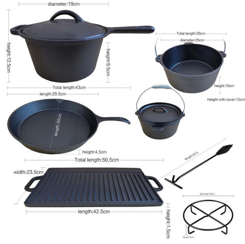 8 Piece Cast Iron Pots and Pans Set Cast Iron Skillets Bakeware And Square Grill Pan Camping Kitchen Cookware