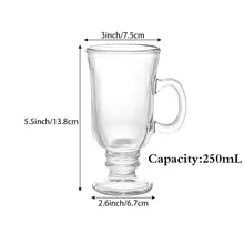 Irish Coffee Mugs, 8.5 Oz Irish Coffee Glasses with Handle & Footed Stem Base, Clear Glass Mugs Espresso Glass Cups for Hot Cold