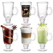 Irish Coffee Mugs, 8.5 Oz Irish Coffee Glasses with Handle & Footed Stem Base, Clear Glass Mugs Espresso Glass Cups for Hot Cold