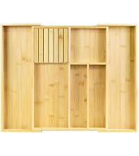 VaeFae Bamboo Silverware Drawer Organizer, 6 Slots, Natural